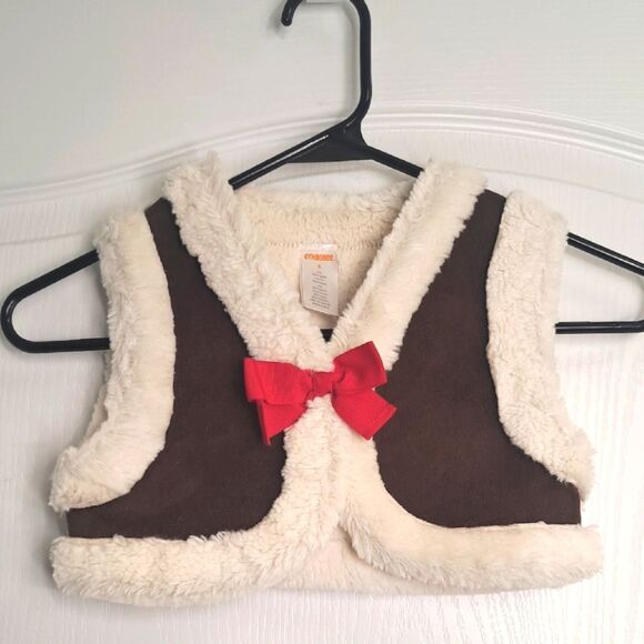 Brown and Cream Vest with Red Bow Gingerbread fur design - Picture 1 of 3